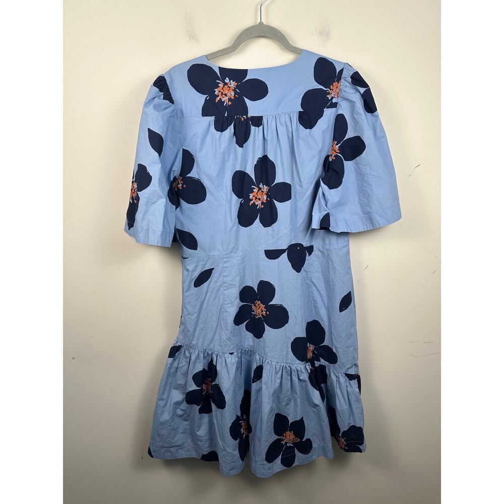 Super cute Kate Spade Light Blue Floral Midi Dress with Navy and Coral Accents - Picture 2 of 8